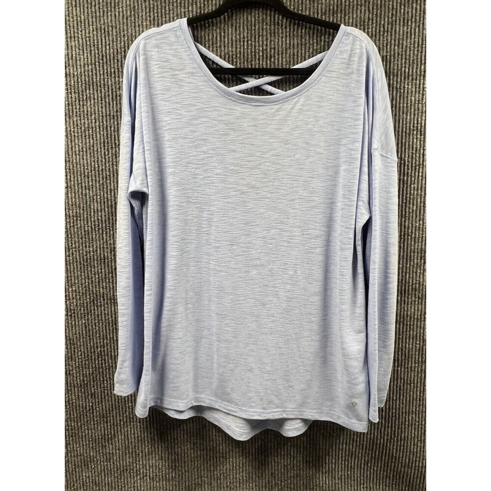 XERSION Womens Blouse Shirt Large Blue Relaxed Fit Criss Cross Back Pullover